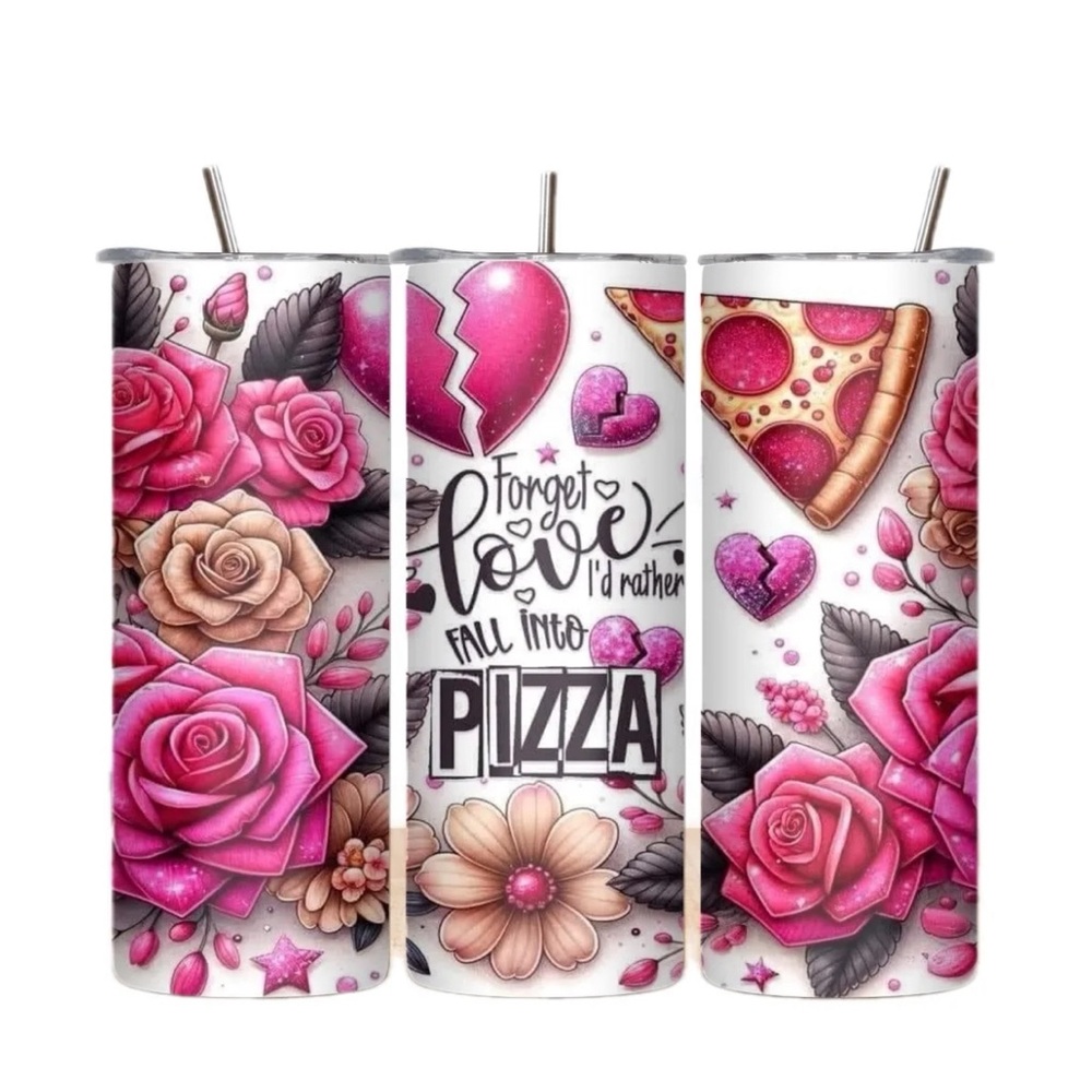Handmade Forget‎ Love I’d Rather Fall into Pizza Tumbler. NWOT